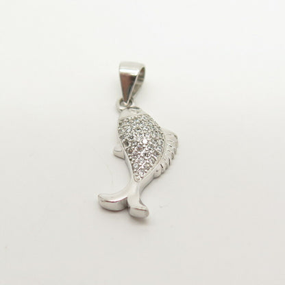 925 Sterling Silver Pave C Z Fish Pendant