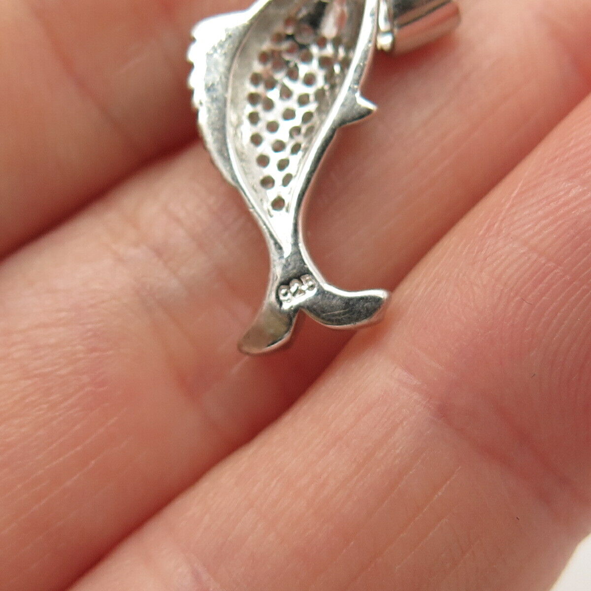 925 Sterling Silver Pave C Z Fish Pendant