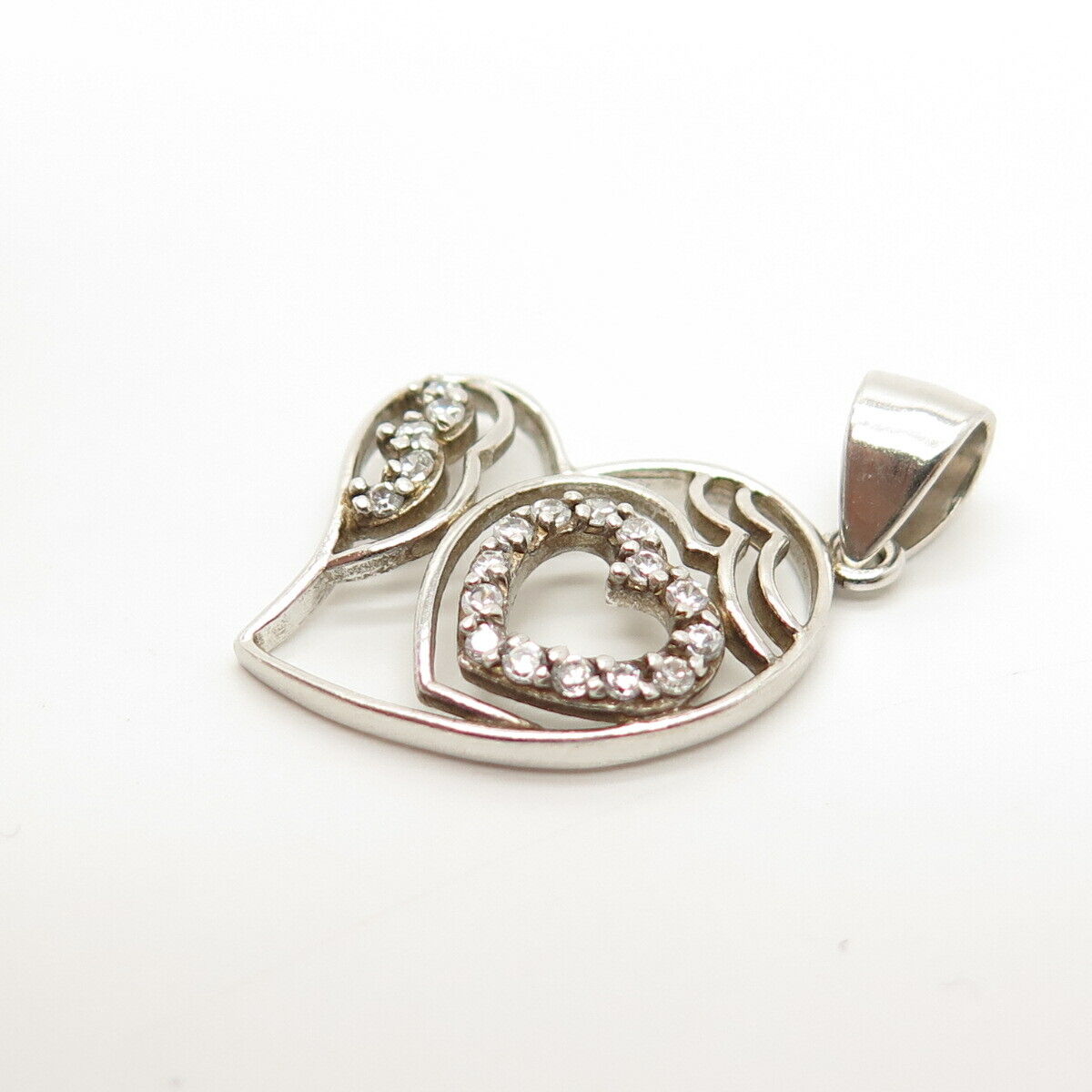 925 Sterling Silver C Z Open Heart Pendant