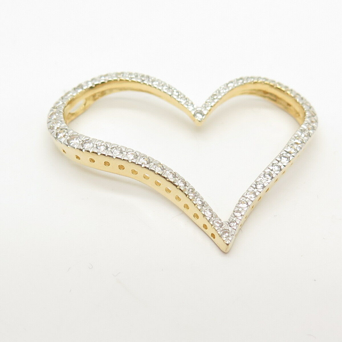 925 Sterling Silver Gold Plated Pave C Z Open Heart Slide Pendant