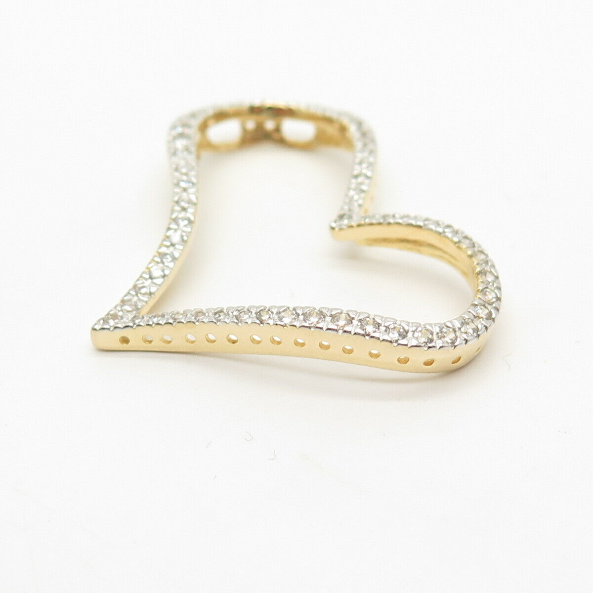 925 Sterling Silver Gold Plated Pave C Z Open Heart Slide Pendant