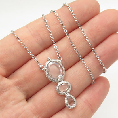 925 Sterling Silver Clear Glass Pendant Rolo Chain Necklace 16"