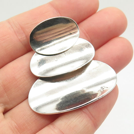 925 Sterling Silver Vintage Mexico Concave Oval Dangling Slide Pendant
