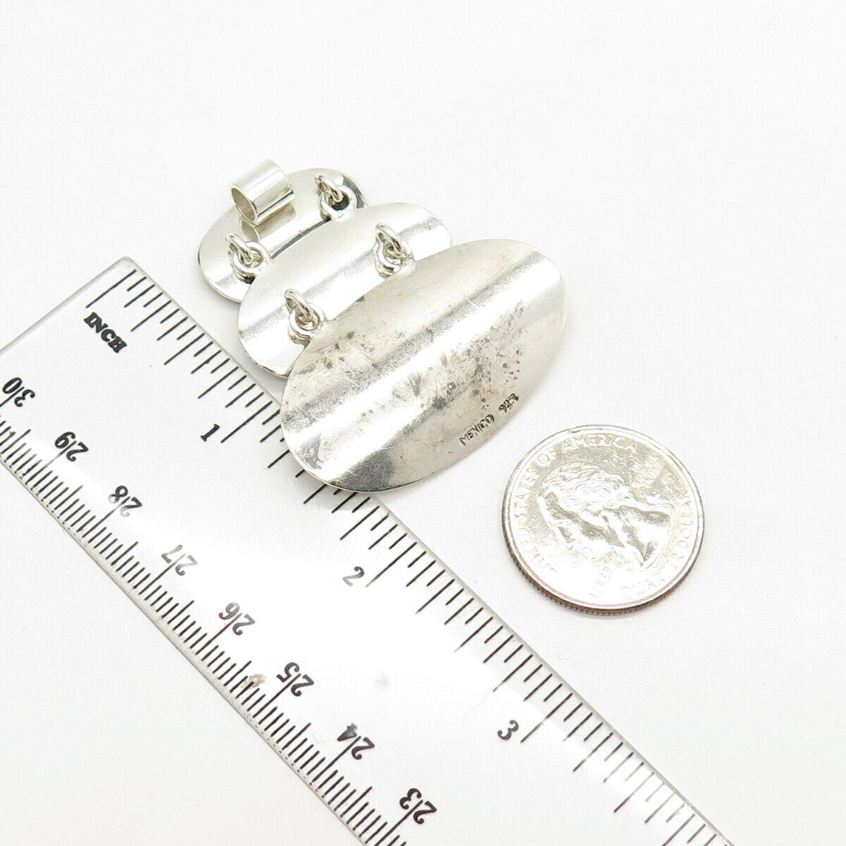 925 Sterling Silver Vintage Mexico Concave Oval Dangling Slide Pendant