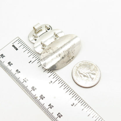 925 Sterling Silver Vintage Mexico Concave Oval Dangling Slide Pendant