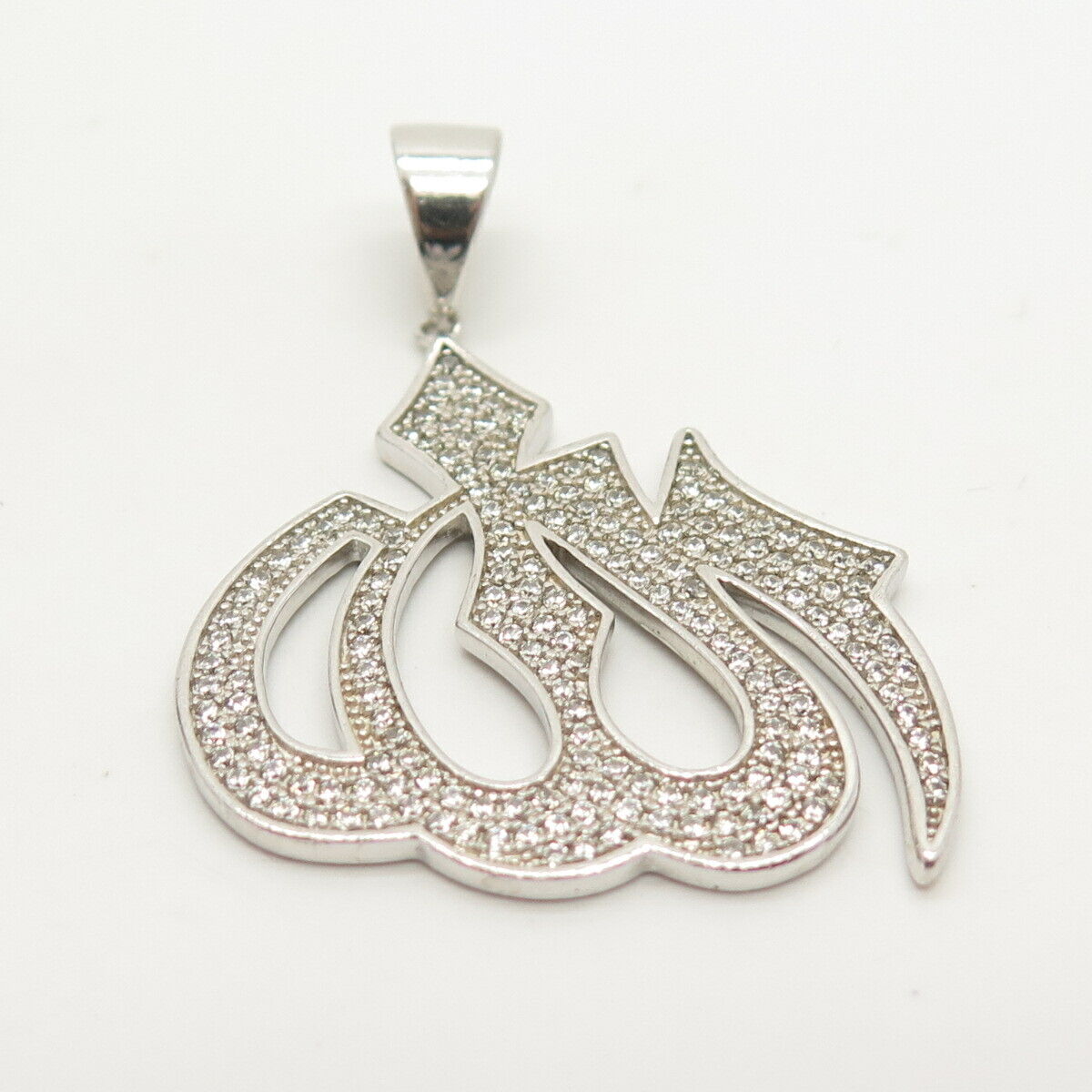 925 Sterling Silver Pave C Z Muslims Allah Religious Pendant