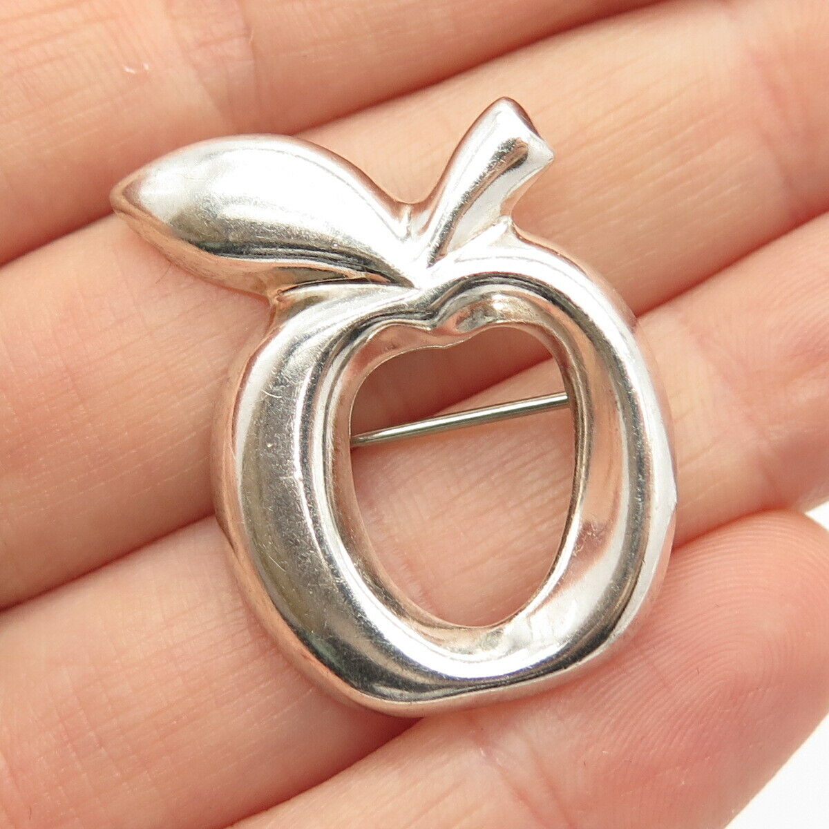 925 Sterling Silver Vintage Apple Design Pin Brooch
