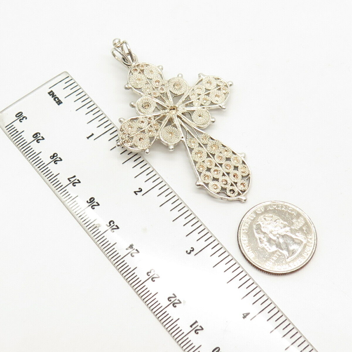 925 Sterling Silver Vintage Ornate Cross Pendant