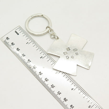 925 Sterling Silver Vintage London Modernist Cross Key Ring