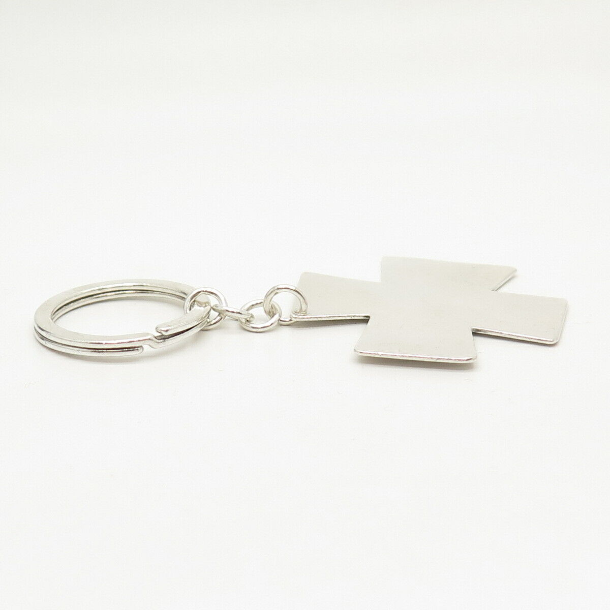 925 Sterling Silver Vintage London Modernist Cross Key Ring