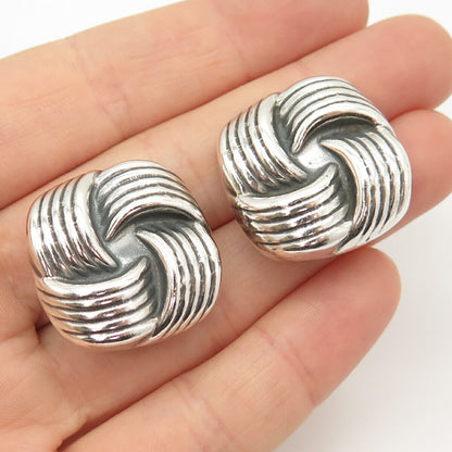 925 Sterling Silver Vintage Mexico Ribbed Knot Clip On Earrings