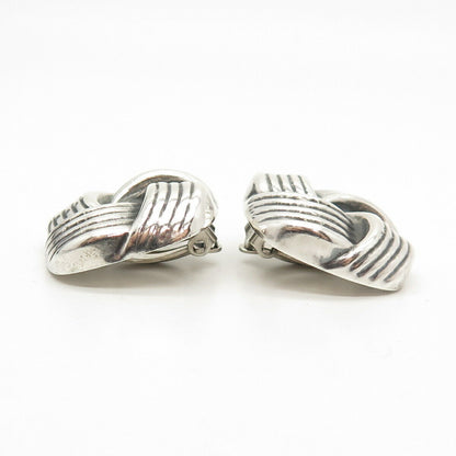 925 Sterling Silver Vintage Mexico Ribbed Knot Clip On Earrings