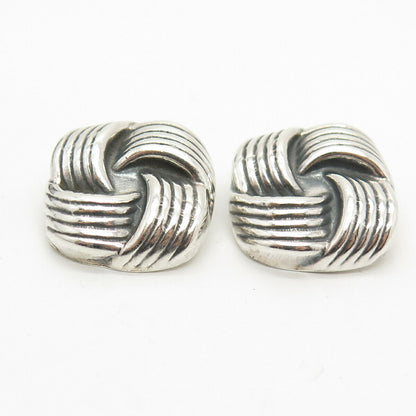 925 Sterling Silver Vintage Mexico Ribbed Knot Clip On Earrings