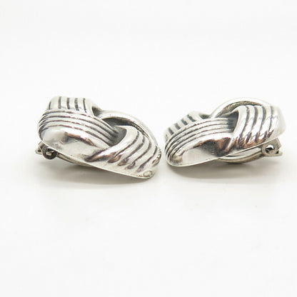 925 Sterling Silver Vintage Mexico Ribbed Knot Clip On Earrings