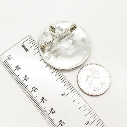 925 Sterling Silver 3-Tone Vintage Mexico Malachite Gem Tribal Pin Brooch