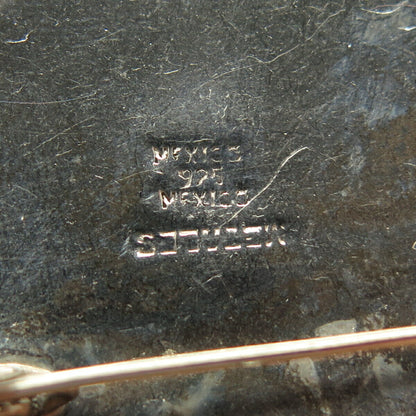 925 Sterling Silver 3-Tone Vintage Mexico Malachite Gem Tribal Pin Brooch