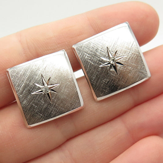 925 Sterling Silver Vintage USA C Z Etched / Striped Cufflinks