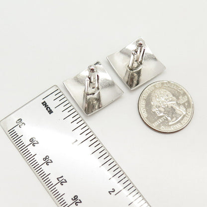 925 Sterling Silver Vintage USA C Z Etched / Striped Cufflinks