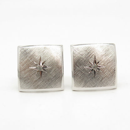 925 Sterling Silver Vintage USA C Z Etched / Striped Cufflinks