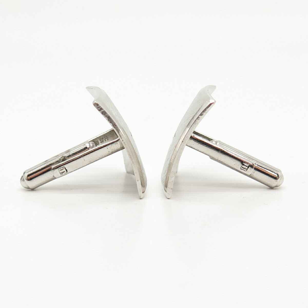 925 Sterling Silver Vintage USA C Z Etched / Striped Cufflinks