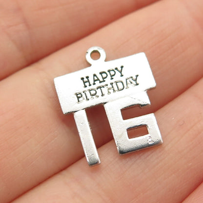 925 Sterling Silver Vintage Wells "Happy Birthday 16" Charm Pendant