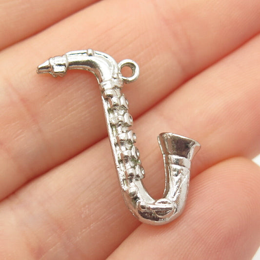 925 Sterling Silver Vintage Saxophone Musical Instrument Charm Pendant