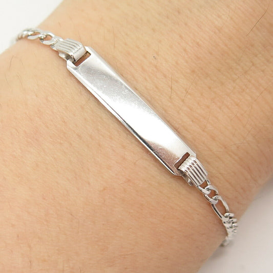 925 Sterling Silver Italy ID Figaro Link Bracelet 5 3/4"