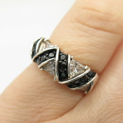 925 Sterling Silver Real Melanite Gem & C Z Ring Size 5