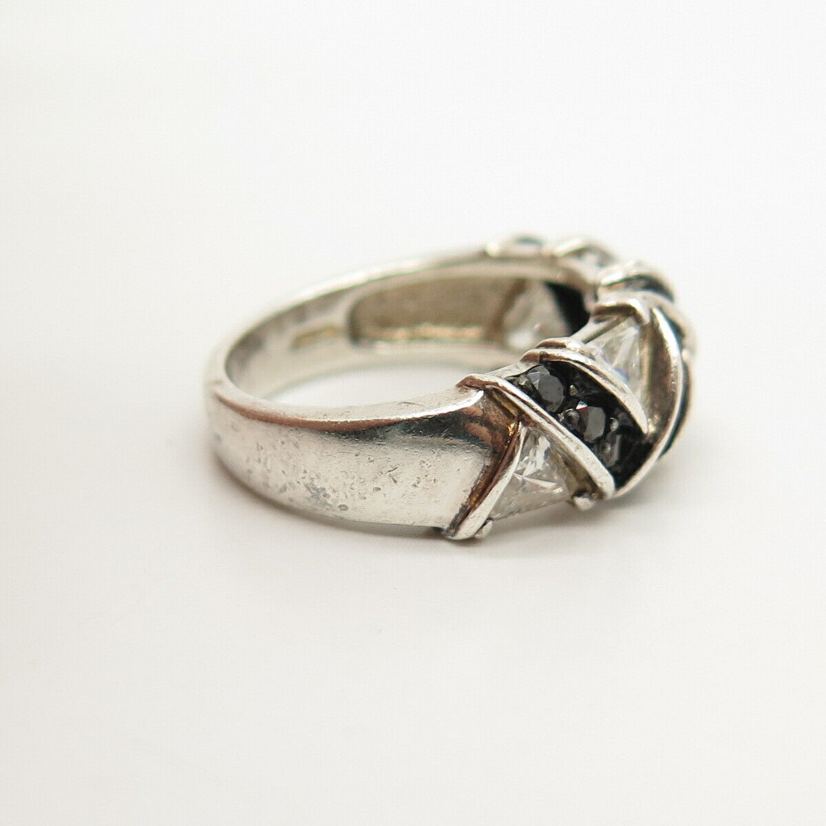 925 Sterling Silver Real Melanite Gem & C Z Ring Size 5