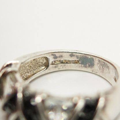 925 Sterling Silver Real Melanite Gem & C Z Ring Size 5