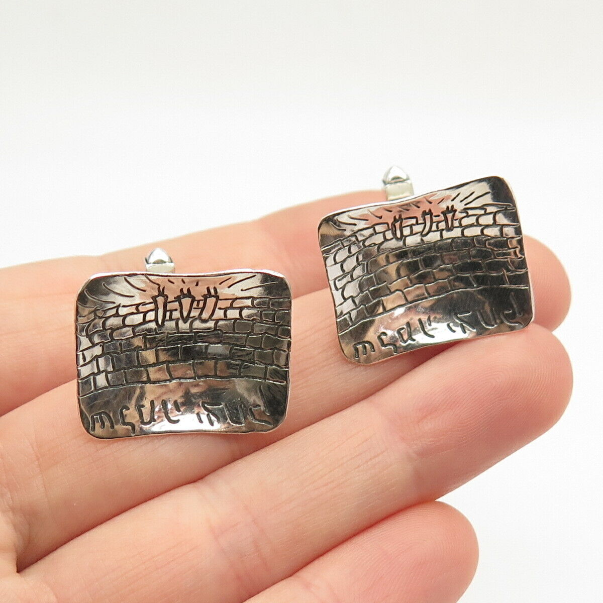 925 Sterling Silver Vintage Brick Design Cufflinks