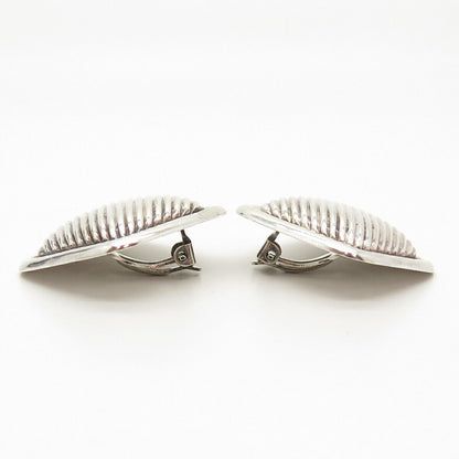 925 Sterling Silver Vintage Mexico Ribbed Clip On Earrings