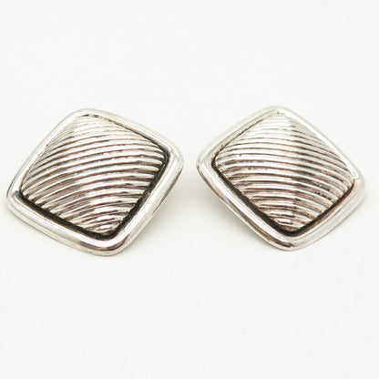 925 Sterling Silver Vintage Mexico Ribbed Clip On Earrings