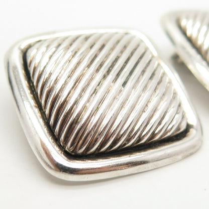 925 Sterling Silver Vintage Mexico Ribbed Clip On Earrings