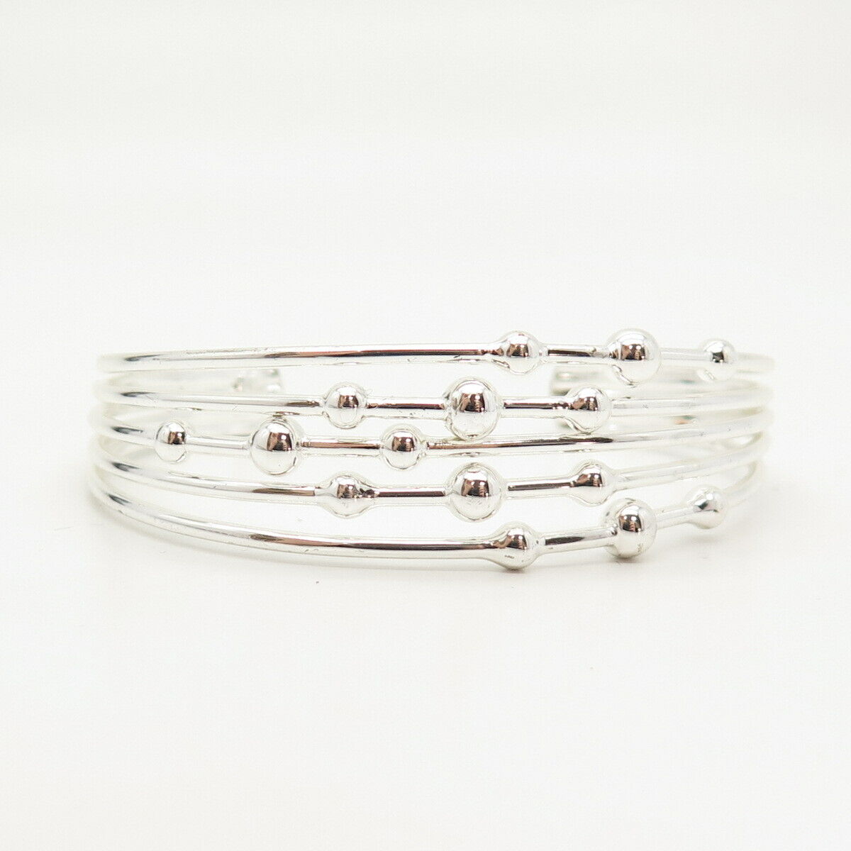 925 Sterling Silver Bead Multi-Row Cuff Bracelet 7"