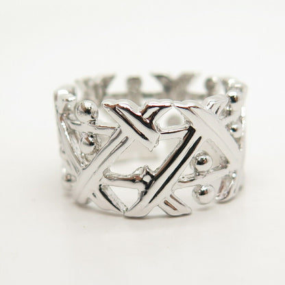 925 Sterling Silver "X" & Bead Band Ring Size 8 3/4