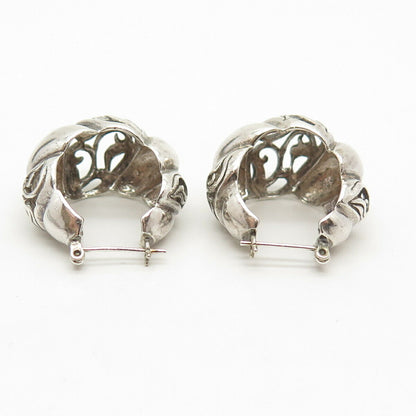 925 Sterling Silver Vintage Ornate Hoop Huggie Earrings