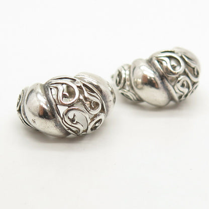 925 Sterling Silver Vintage Ornate Hoop Huggie Earrings