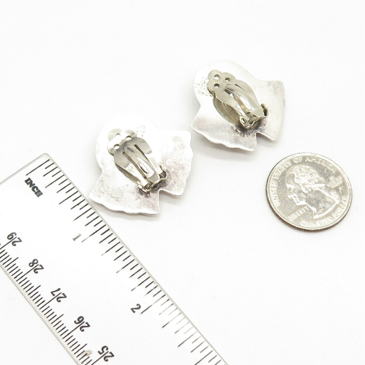 925 Sterling Silver Vintage Mexico Ribbed Hollow Clip On Earrings