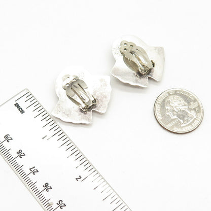 925 Sterling Silver Vintage Mexico Ribbed Hollow Clip On Earrings