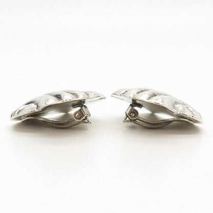 925 Sterling Silver Vintage Mexico Ribbed Hollow Clip On Earrings