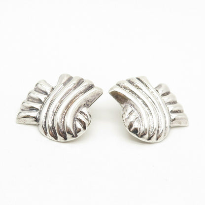 925 Sterling Silver Vintage Mexico Ribbed Hollow Clip On Earrings