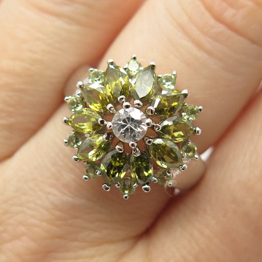 925 Sterling Silver White & Lime Citrine-Tone C Z Ring Size 8