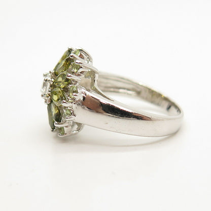 925 Sterling Silver White & Lime Citrine-Tone C Z Ring Size 8