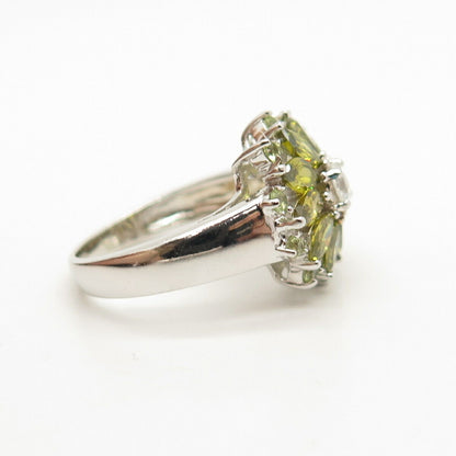 925 Sterling Silver White & Lime Citrine-Tone C Z Ring Size 8