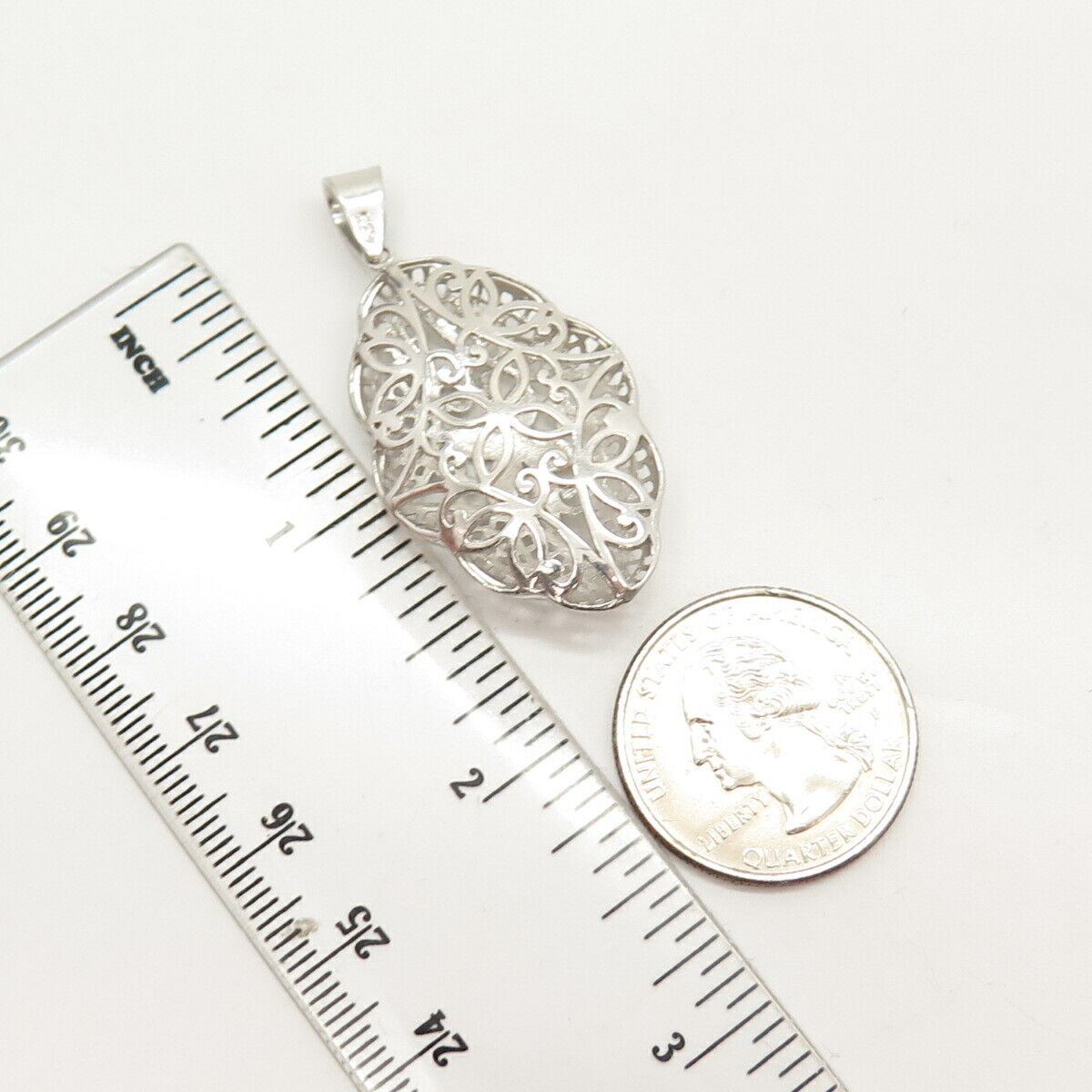 925 Sterling Silver 2-Tone Ornate Floral Pendant