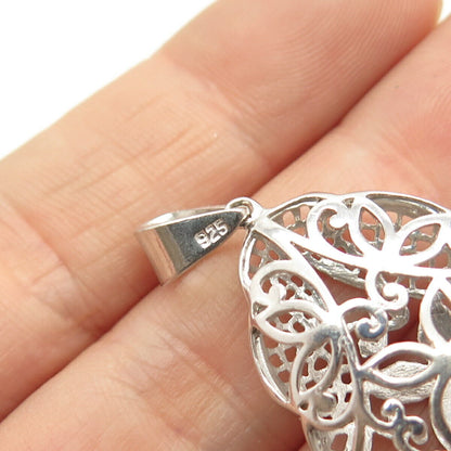 925 Sterling Silver 2-Tone Ornate Floral Pendant