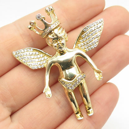 925 Sterling Silver Gold Plated C Z Angel Slide Pendant