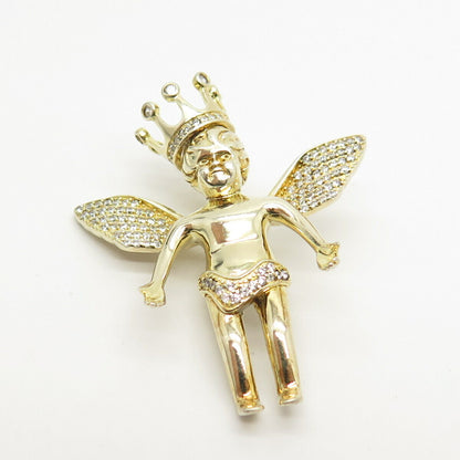 925 Sterling Silver Gold Plated C Z Angel Slide Pendant