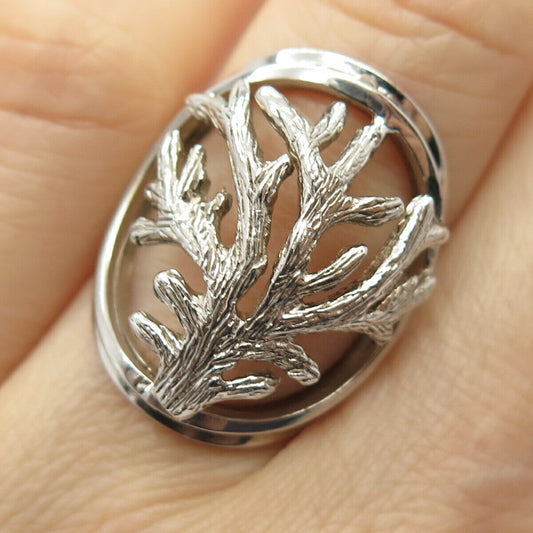 925 Sterling Silver Vintage Textuted Tree Statement Ring Size 6 1/4